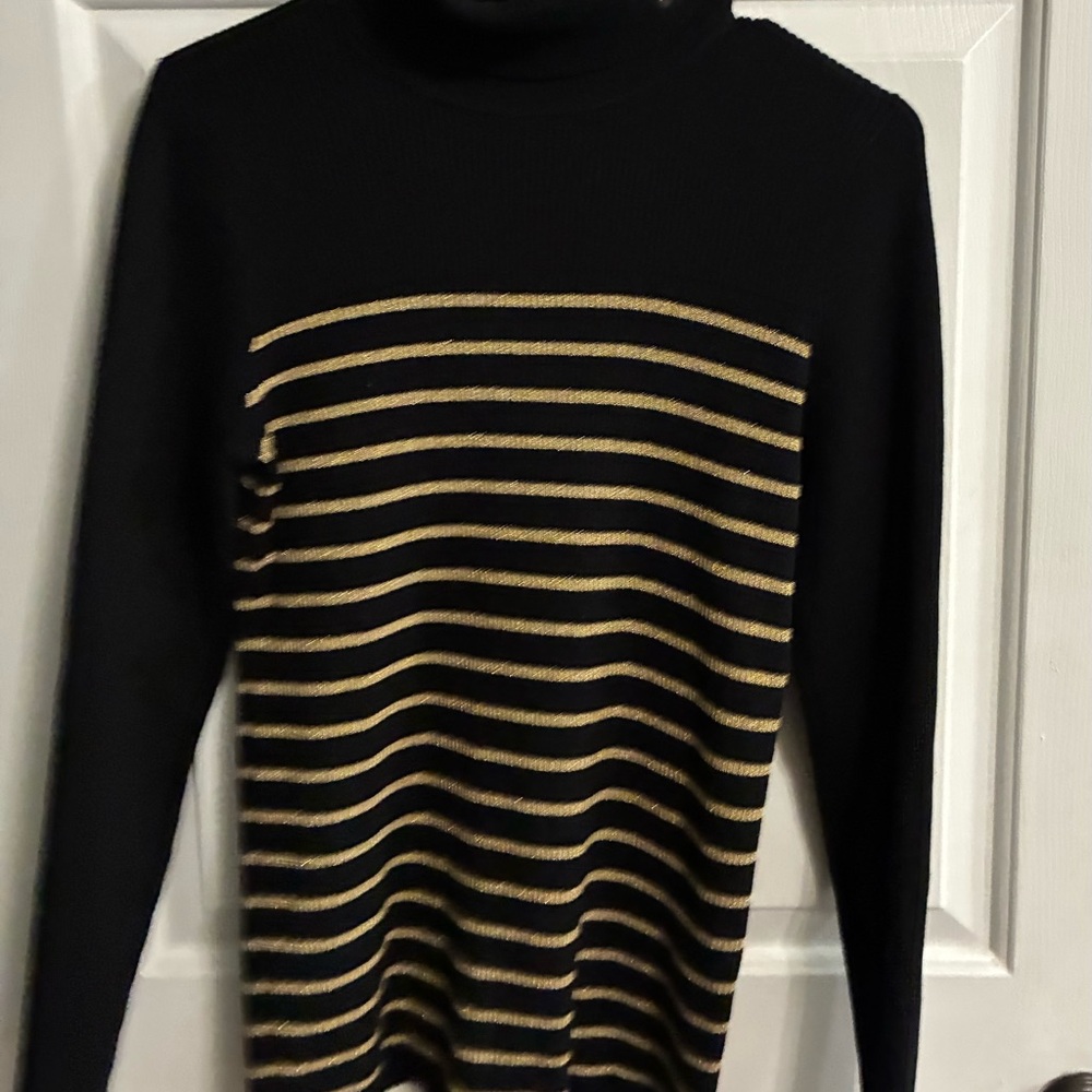 Ralph Lauren Black & Gold Striped Turtleneck Sweater - Picture 6 of 6